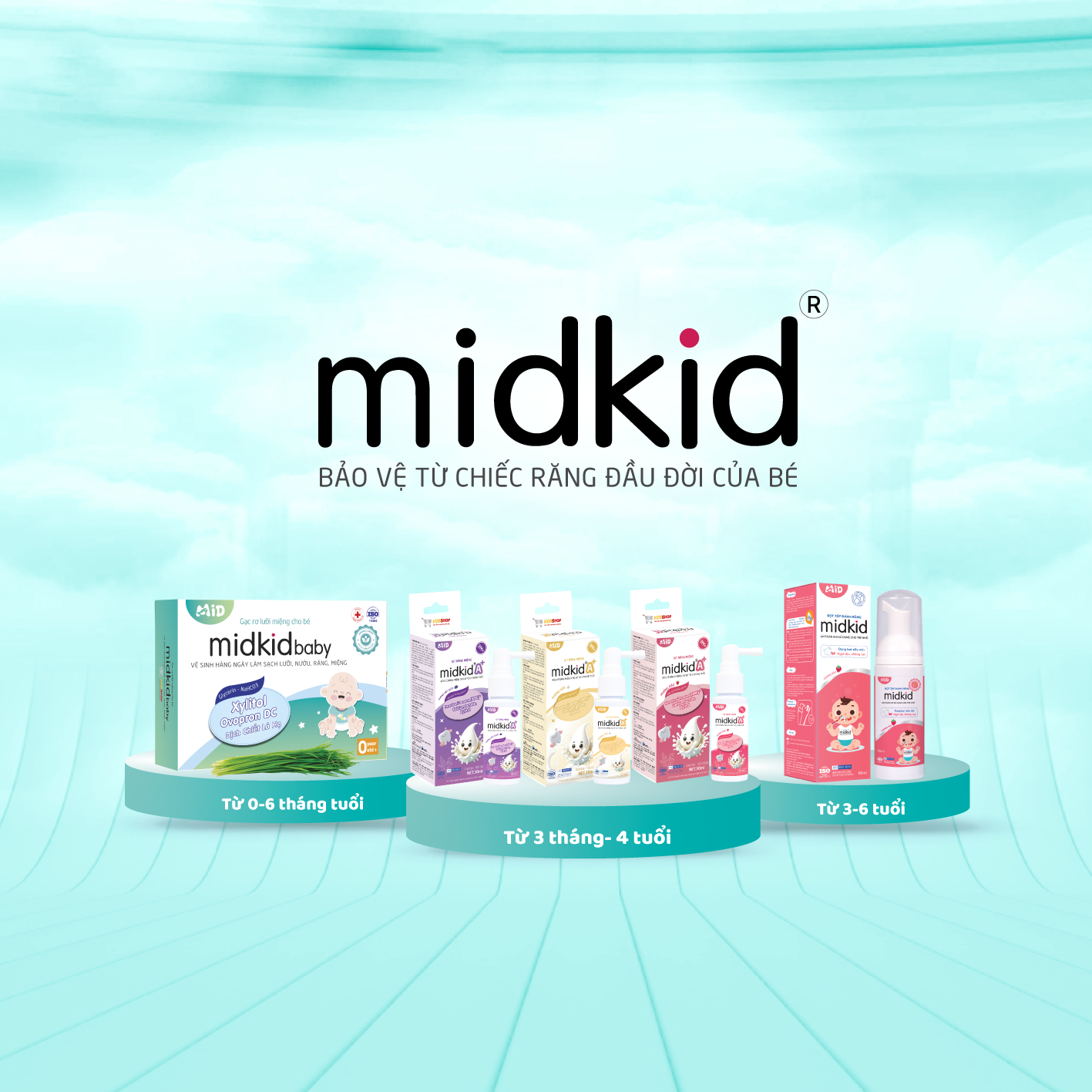 Bộ sản phẩm chăm sóc răng miệng Midkid cho bé — gạc rơ lưỡi, xịt răng, bọt đánh răng